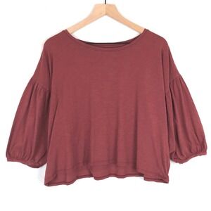 GARNET HILL Blouson-Sleeve Cropped Boxy Top Sz S Terra Cotta Lagenlook Casual